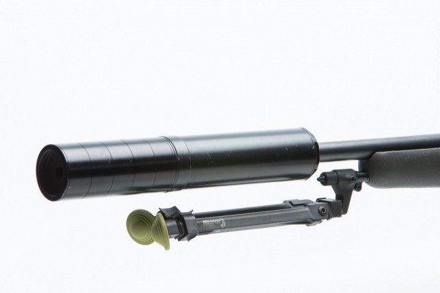 NeoPod sildencer adapter on gun with legs folded flush