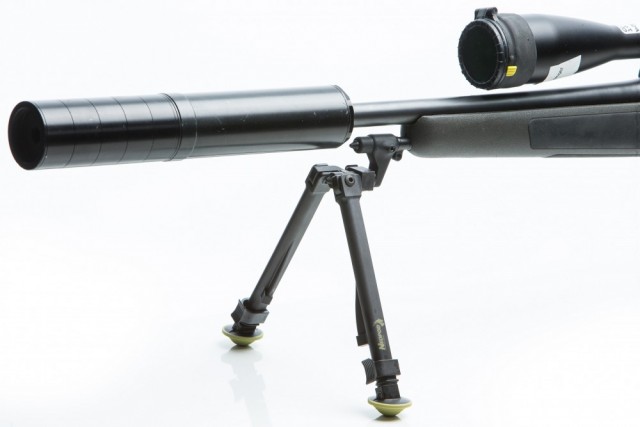 NeoPod silncer adapter on gun with bipod deployed